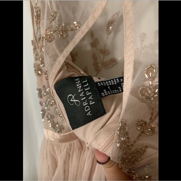 NEW $249 Adrianna‎ Papell Beaded Mesh Gown in Shell [PETITE SZ 8P ] #E666 - Picture 7 of 8